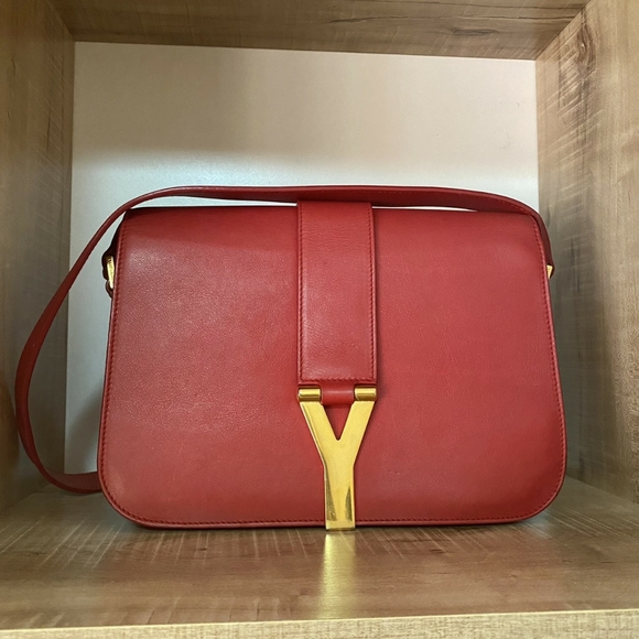 Yves Saint Laurent Handbags - YSL Sac Ligne Y Red Leather Crossbody Bags